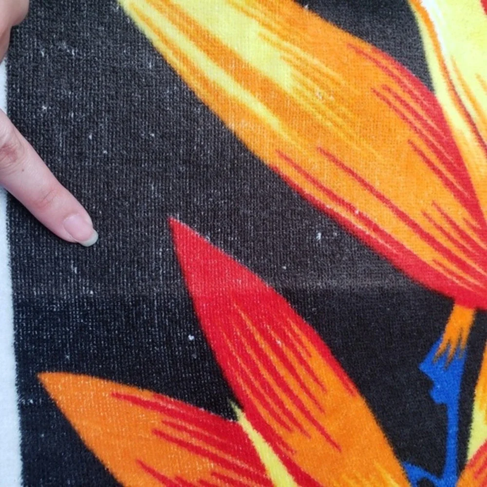 Vintage Madeira Beach Towel Bird of Paradise Tropical Tribal Floral Blue 90s Y2K